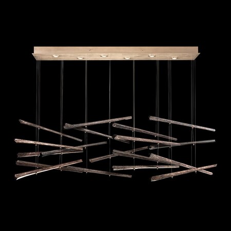 Fine Art Lamps Elevate Linear Chandelier, Glass Spire, 8-Light, LED, Sold Glass, Gold Leaf Canopy, 62"W (894840-252 894840-252ST